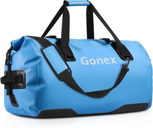Gonex Waterproof Duffel Bag, 40L/60L/80L Roll-Top Travel Kayaking Dry Bag - color: Light blue, size: 60L