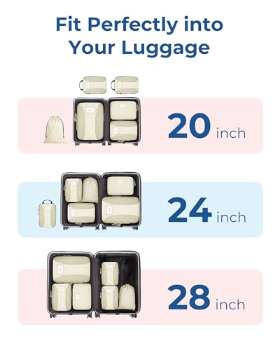 BAGSMART Compression Packing Cubes, Lightweight Travel Essentials - color: Beige, size: 6 Set