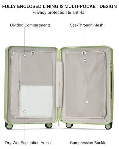 Hanke Upgraded Elite 29 Inch Extra Large Checked Luggage, PC Hard Shell Suitcases with Wheels, TSA Lock, Explosion-Proof Zipper Suitcase for Long Travel Men & Women,Bamboo Green - color: Bamboo Green, size: 29 Inch