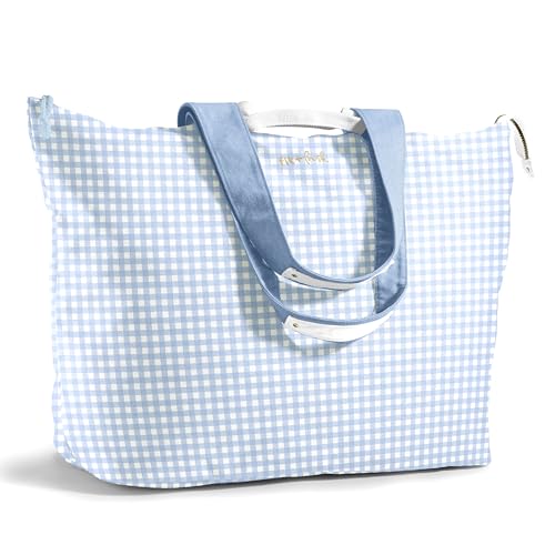 Fit & Fresh All The Things XL Beach Bag for Women, Oversized Travel Tote - color: Blue Gingham