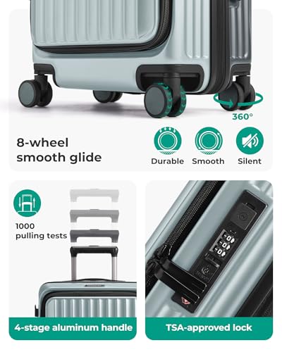 BAGSMART 20" Expandable Top-Opening Carry-On, Double Spinner, TSA, Green - color: Sage Green