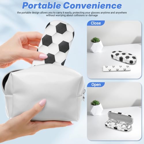 FRCOLOR Kids Glasses Case Hard Shell Eyeglass Case with Velvet Cleaning Cloth Soccer Ball Themed Sports Storage Box Sunglasses Holder for Boys Girls Students Teenagers Travel