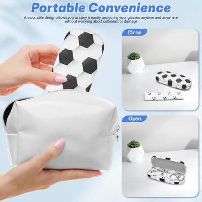 FRCOLOR Kids Glasses Case Hard Shell Eyeglass Case with Velvet Cleaning Cloth Soccer Ball Themed Sports Storage Box Sunglasses Holder for Boys Girls Students Teenagers Travel
