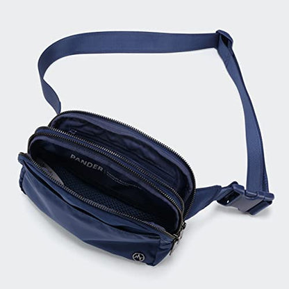 Pander Nylon Fanny Pack Belt Bag for Women with 5 Zipper Pockets - color: Blue Perennial