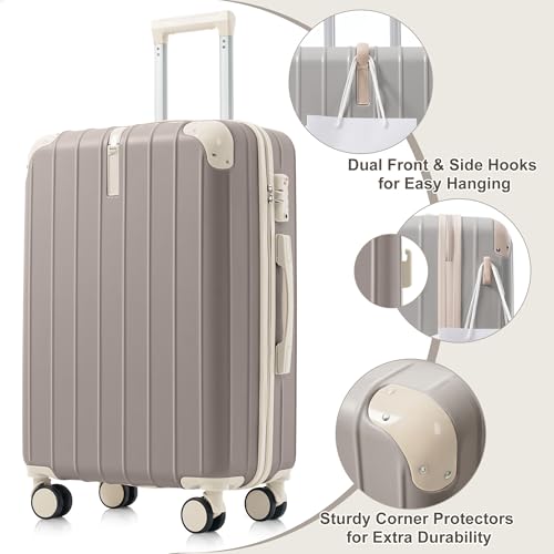 Travel Luggage Set 3 Piece, Premium ABS Hardshell Suitcase with TSA Lock, 20/24/28 Inch Lightweight Spinner Wheels, Durable Lightweight Carry On Bag Sets - color: B - Light Grey
