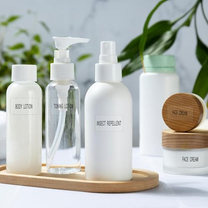 360 Pcs Waterproof Labels for Bottles, Travel & Toiletry Bottles - Refillable, Clear Bathroom Labels for Organizing Shampoo, Conditioner, Lotion & Cream