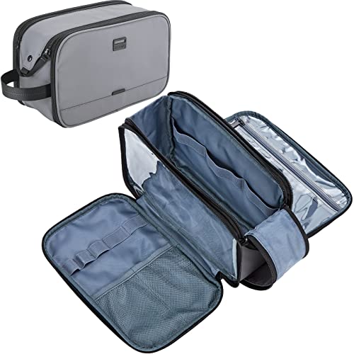 ZEEMO Travel Toiletry Bag for Men, Full Open Dopp Kit with Dual Compartment - color: Grey, size: Medium