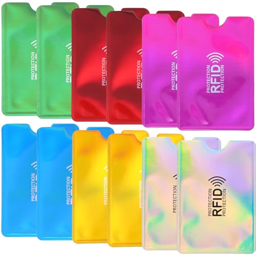 12PCS Colorful Rfid Blocking Sleeves Set, Identity Theft Protection Secure Sleeve for Credit Cards, Debit Card, Waterproof Aluminum Foil Slim Design Easily into Your Wallet