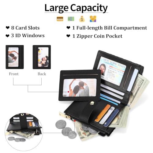 FALAN MULE Small Wallet Women RFID Blocking Leather Bifold Card Case Purse - color: ZI-Skeleton Black