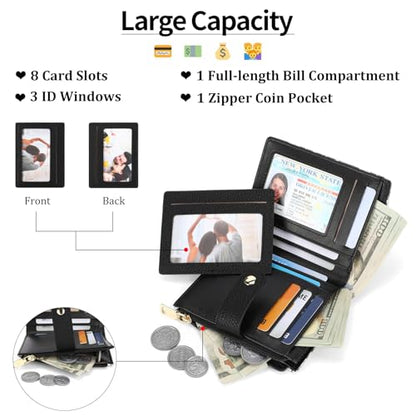 FALAN MULE Small Wallet Women RFID Blocking Leather Bifold Card Case Purse - color: ZI-Skeleton Black
