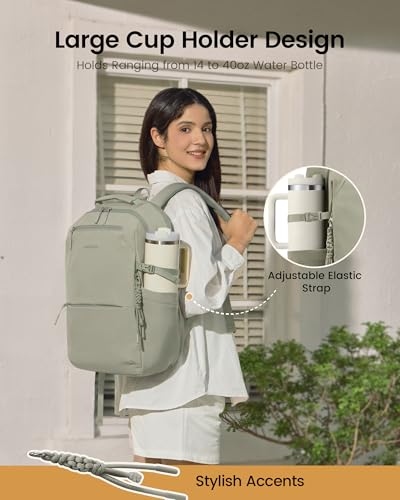 LOVEVOOK Laptop Backpack Women with Tumbler Holder, Work Travel Backpack - color: Green, size: 18 Inch
