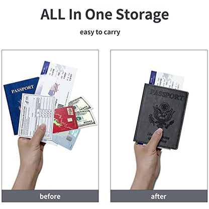 Passport Holder Wallet Cover Case RFID Blocking Slot Travel Accessories - color: Black