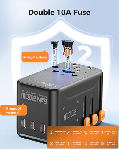 200W GaN Universal Travel Adapter, Dual 100W USB-C for 2 Laptops - color: GaN200W with Smart Display-Black+White