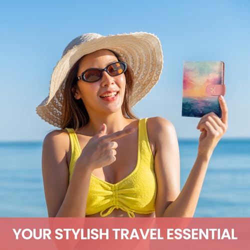 Passport Holder for Travel, RFID Blocking Wallet with Magnetic Closure - color: E-Sunrise