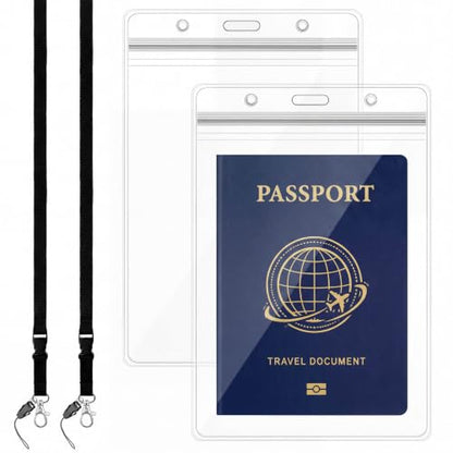 Tinlade Waterproof Passport Holder with Adjustable Lanyard - color: Black