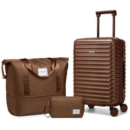 LARVENDER Expandable Carry on Luggage 20inch Suitcase with Wheels, Maple - color: Maple, size: 3 Piece Set (20/DB/TB)