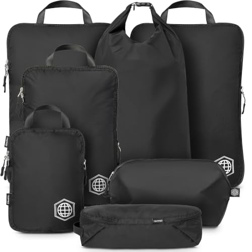 TRIPPED Travel Gear 여행용 대형 압축 패킹 큐브 7피스 세트 - color: 블랙.