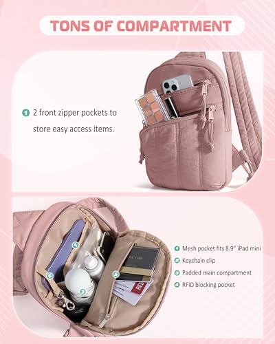 Smasrob Puffer Sling Bag for Women with RFID Blocking Pocket - color: Dark Pink