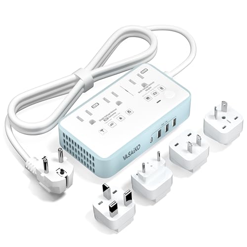 220V to 110V Voltage Converter US to Europe, 2000W Voltage Converter for European Travel with 3 AC 2 USB-C 2 USB-A Ports, and EU/UK/AU/IT European Travel Plug Adapter - color: White