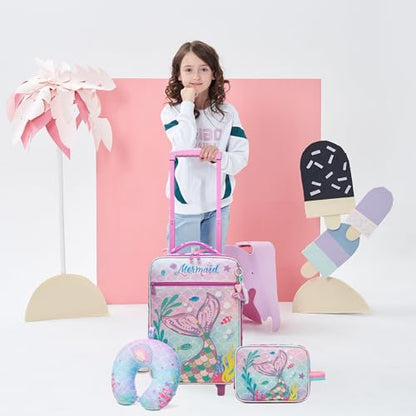 Kids Luggage with Wheels Softside 16" Kids Suitcase for Girls Luggage for Kid Airline Approved & Multi-function Carry Bag 3pcs Set - color: Fenyuwei