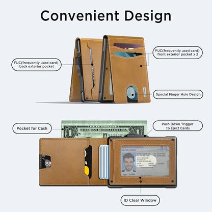 Wallet for Men, Minimalist Leather RFID Blocking Bifold Wallet, Cash Slot - color: Browns