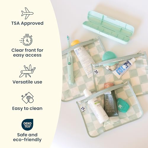 Tiny Twinkle Diaper Bag Organizing Pouches|3 Pack Mess-Proof Clear Front Travel Organizer Bags&TSA Approved Toiletry Bag Set for Baby and Mom Essentials - color: Peacock