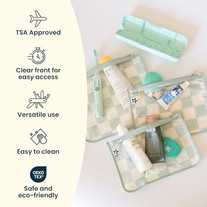 Tiny Twinkle Diaper Bag Organizing Pouches|3 Pack Mess-Proof Clear Front Travel Organizer Bags&TSA Approved Toiletry Bag Set for Baby and Mom Essentials - color: Luna