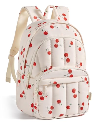 BAGSMART College Laptop Backpack,Cute Travel Backpack for Women,Quilted Computer Bookbag - color: 15-cherry Print
