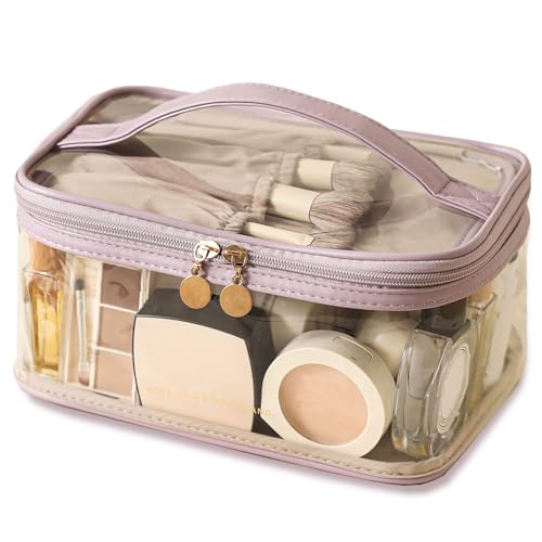 Meiyuuo Clear Travel Makeup Bag with Divider，Women Toiletry Bag Purple - color: Purple