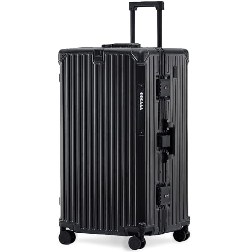 20 Inch Aluminium Frame Luggage, Large Checked Suitcase with Zipperless PC Hard Shell, Spinner Wheels, TSA Approved Lock and Lightweight Aluminum Luggage for Travel (Black, 20 Inch) - color: Black, size: 20 Inch