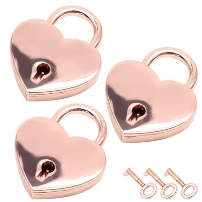3pcs Mini Heart Shaped Padlock, Rose Gold - color: Rose Gold