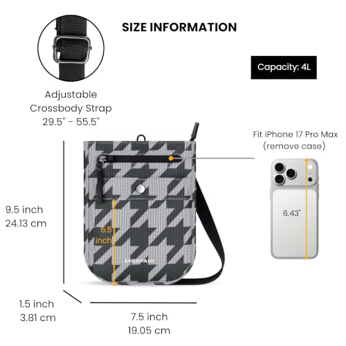 Sherpani Prima, RFID Anti-Theft Crossbody for Women - color: Grey Houndstooth Dark