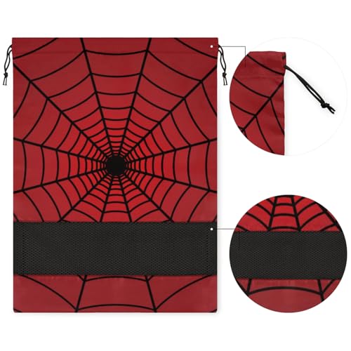 Red Web Travel Shoe Bag Waterproof Portable Shoe Bags for Storage with Drawstring Breathable Mesh Washing Organizer for Laundry Sneakers Boots Dance Shoes