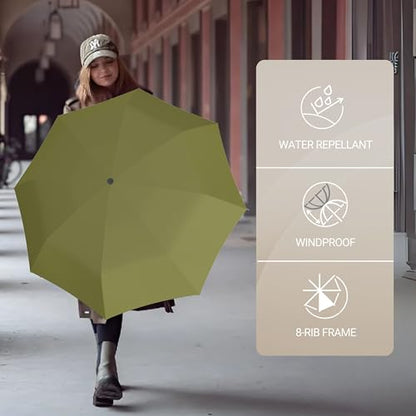 Knirps A.200 Medium Duomatic Windproof Umbrella for Adults – Automatic Open Close 38.5" Canopy, Travel Case Included - color: Olive
