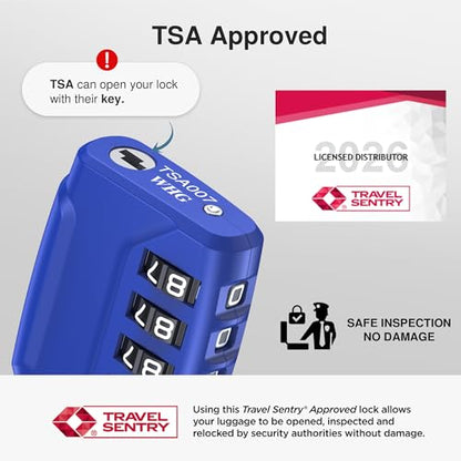 Puroma 2 Pack TSA Approved Luggage Locks 4 Digit Code Cable Lock Blue | Resettable, Flexible Cable, Zipper holes, Zinc Alloy, Bright Color, Large White Numbers, Suitcase Train Travel, laptop bag - color: Basic Blue
