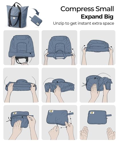 Foldable Travel Bag, 26L Lightweight Weekender Duffel, Expandable Second Carry-On Bag for Travel & Shopping, Water-Resistant Personal Item Bag, Mist Blue - color: Mist Blue