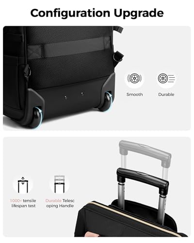 Ytonet Rolling Backpack for Women, 15.6 Inch Travel Backpack with Wheels - color: Black