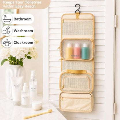 Hanging Travel Toiletry Bag for Women, Makeup Cosmetic Bag Organizer - color: Apricot