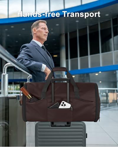 NPBAG 여행용 컨버터블 의류 더플 백 - 휴대용 의류 가방, 남성 및 여성용 정장 가방, 어깨끈 포함 3 in 1 접이식 여행용 더플 백팩, 브라운., 라지, 캐주얼 - color: 브라운.