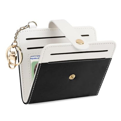 Airkit Small Wallet Women RFID, PU Leather Card Holder with Keychain - color: Black & White