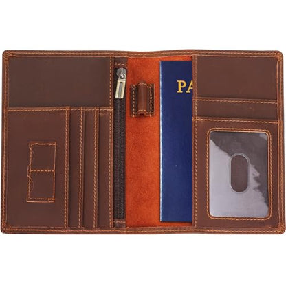 STAR VISTA Phoenix Leather Passport Holder, Full Grain Leather Travel Wallet- Slim, Bifold, RFID Blocking, ID Window, Coin Pocket, Card Slots, SIM Slots - color: Brown B