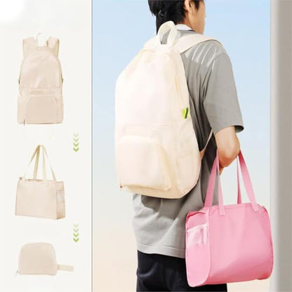 3-In-1 Packable Backpack Tote Bag Foldable Compact Storage Pouch Lightweight Waterproof Bag For Travel Commute Hiking - color: Grey