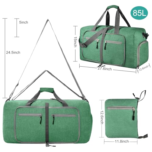 Dimayar 65L Foldable Duffle Bag, Travel & Weekender, Overnight, Gym - color: Forest Green, size: 65L