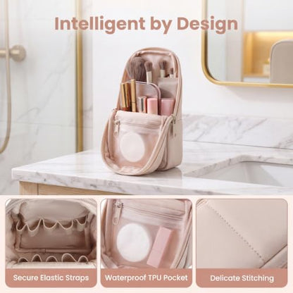 RSRSLEII Small Standing Makeup Bag, Wipe-Clean Brush Holder (01Beige) - color: 01Beige