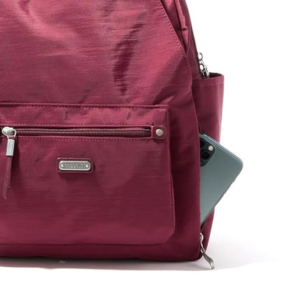 Baggallini All Day Backpack with RFID Phone Wristlet - Lightweight Travel Backpack for Women - color: Dark Cherry