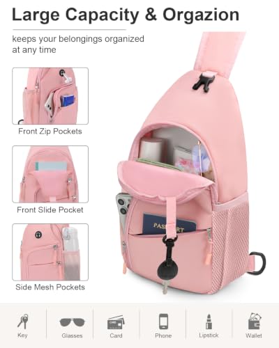 Pritent Crossbody Bags for Women Men Sling Bag Backpack Shoulder Bag - color: Light Pink, size: Medium