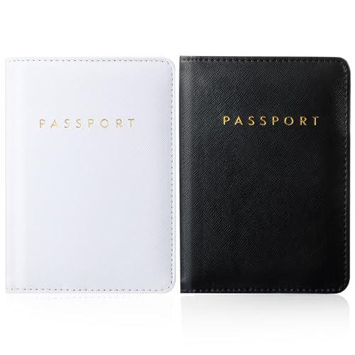 Frienda 2 Pcs Passport Holder Covers Waterproof Leather - color: White and Black