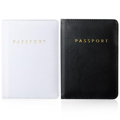 Frienda 2 Pcs Passport Holder Covers Waterproof Leather - color: White and Black