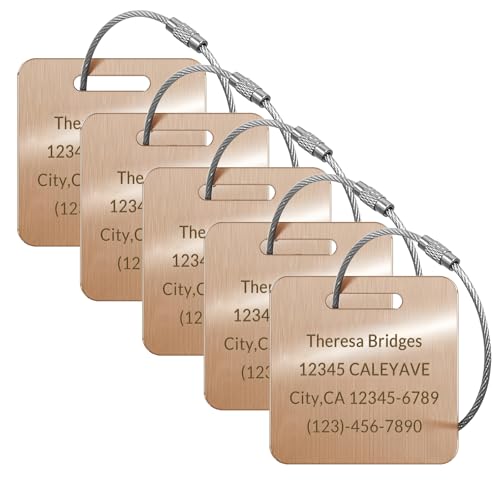 (5pcs) Personalized Engraved Luggage tag-Custom Luggage Metal Tags - color: (2×2) Rose Gold