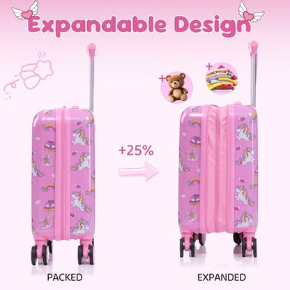 16’’ Kid’s Luggage Set with Spinner Wheels, Hardside with Suitcases,6 Piece - color: Unicorn